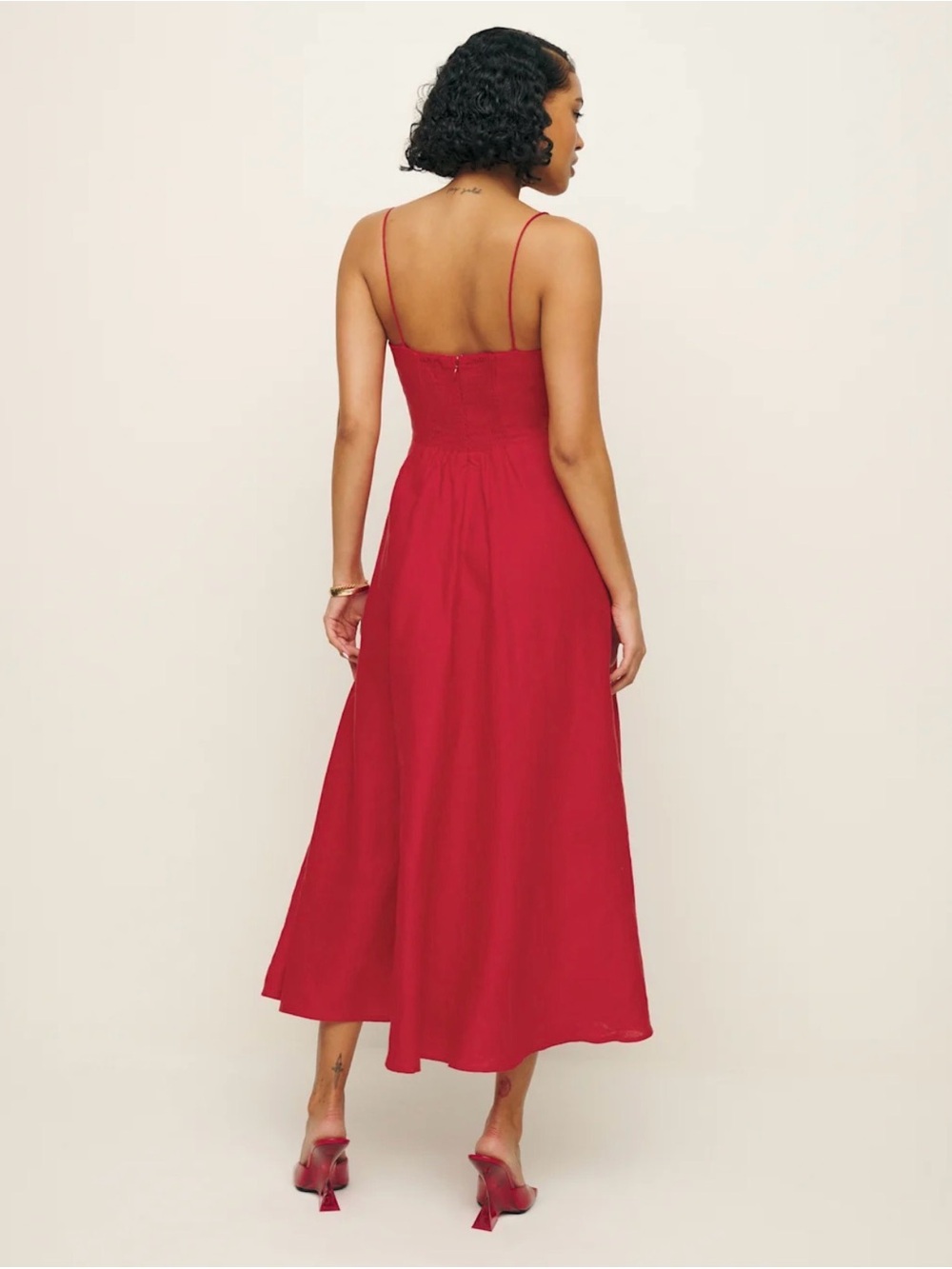 Reformation Monette Linen Dress in Cherry - Picture 2 of 14